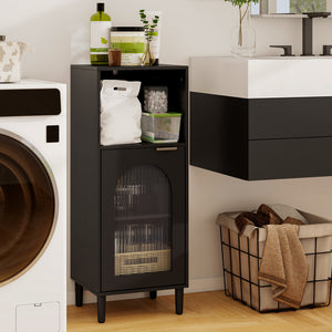 Bathroom Floor Cabinet Wood Side Storage Organizer with Adjustable Shelf-Black view 2
