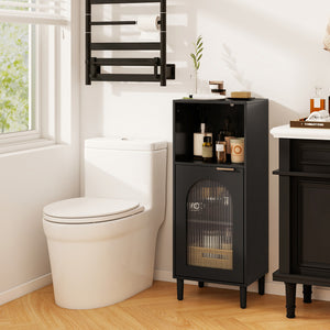 Bathroom Floor Cabinet Wood Side Storage Organizer with Adjustable Shelf-Black view 3