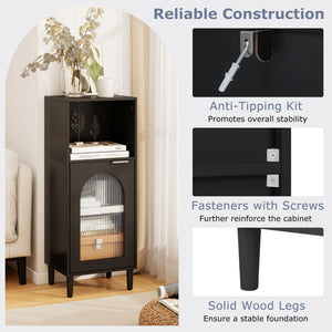 Bathroom Floor Cabinet Wood Side Storage Organizer with Adjustable Shelf-Black view 9