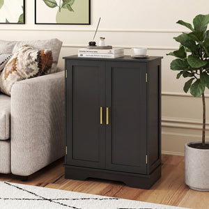 Bathroom Floor Storage Cabinet with 2 Doors and Adjustable Shelves-Black view 2