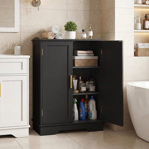 Bathroom Floor Storage Cabinet with 2 Doors and Adjustable Shelves-Black view 3