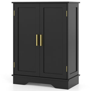 Bathroom Floor Storage Cabinet with 2 Doors and Adjustable Shelves-Black view 4