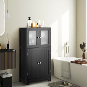 Bathroom Floor Storage Locker Kitchen Cabinet with Doors and Adjustable Shelf-Black view 2
