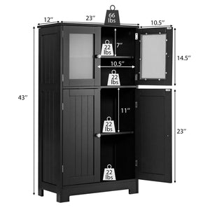 Bathroom Floor Storage Locker Kitchen Cabinet with Doors and Adjustable Shelf-Black view 4