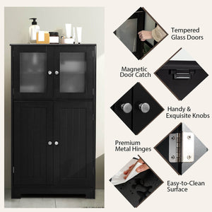 Bathroom Floor Storage Locker Kitchen Cabinet with Doors and Adjustable Shelf-Black view 9