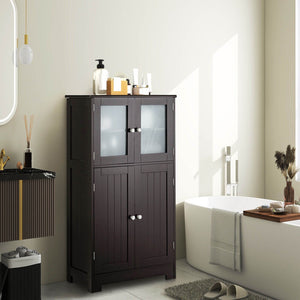 Bathroom Floor Storage Locker Kitchen Cabinet with Doors and Adjustable Shelf-Brown view 2