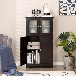 Bathroom Floor Storage Locker Kitchen Cabinet with Doors and Adjustable Shelf-Brown view 3