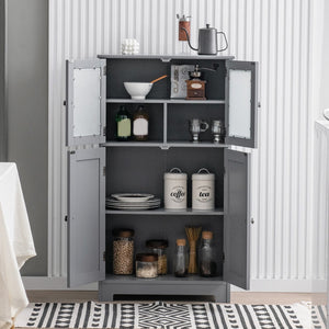 Bathroom Floor Storage Locker Kitchen Cabinet with Doors and Adjustable Shelf-Gray view 2
