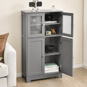 Bathroom Floor Storage Locker Kitchen Cabinet with Doors and Adjustable Shelf-Gray view 3