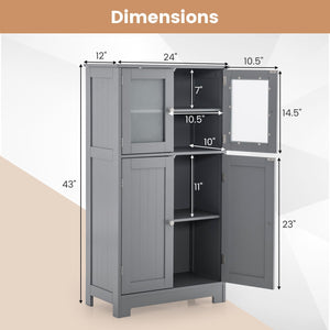 Bathroom Floor Storage Locker Kitchen Cabinet with Doors and Adjustable Shelf-Gray view 4