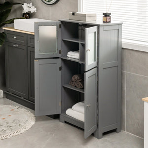 Bathroom Floor Storage Locker Kitchen Cabinet with Doors and Adjustable Shelf-Gray view 5