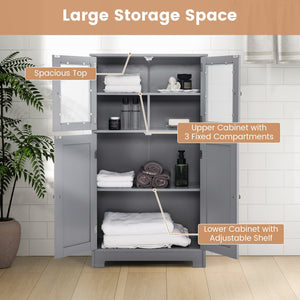 Bathroom Floor Storage Locker Kitchen Cabinet with Doors and Adjustable Shelf-Gray view 7