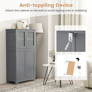 Bathroom Floor Storage Locker Kitchen Cabinet with Doors and Adjustable Shelf-Gray view 9