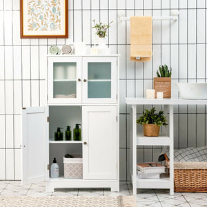 Bathroom Floor Storage Locker Kitchen Cabinet with Doors and Adjustable Shelf-White view 2