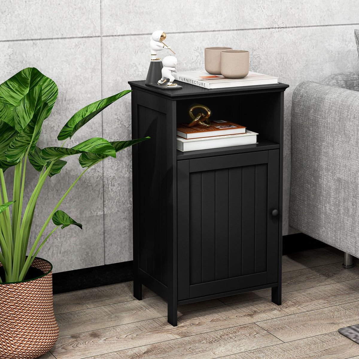 Bathroom Freestanding Floor Storage Cabinet with Adjustable Shelf-Black view 2