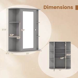 Bathroom Single Door Shelves Wall Mount Cabinet with Mirror-Gray view 5