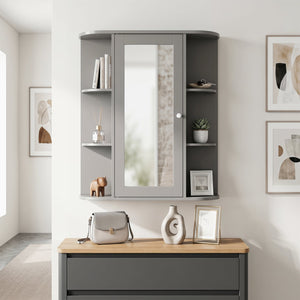Bathroom Single Door Shelves Wall Mount Cabinet with Mirror-Gray view 6