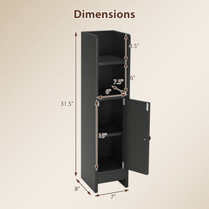 Bathroom Slim Cabinet Corner with Door and Adjustable Shelf-Black view 4