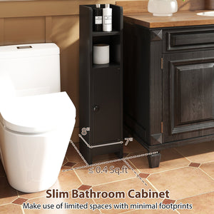 Bathroom Slim Cabinet Corner with Door and Adjustable Shelf-Black view 8