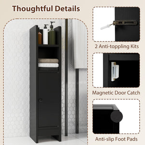 Bathroom Slim Cabinet Corner with Door and Adjustable Shelf-Black view 9