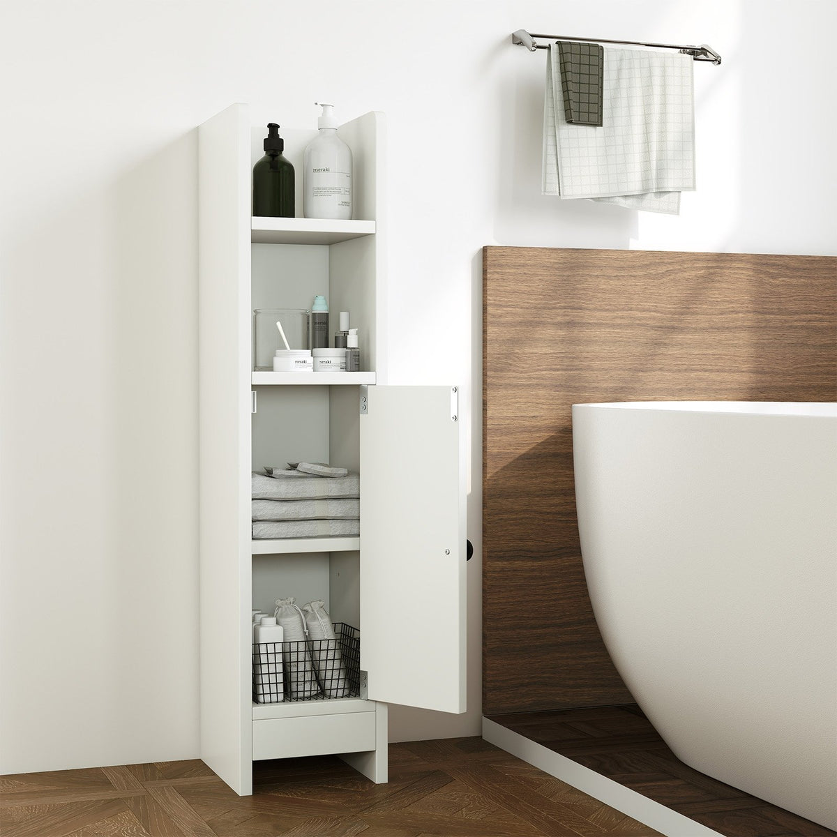 Bathroom Slim Cabinet Corner with Door and Adjustable Shelf-White view 2