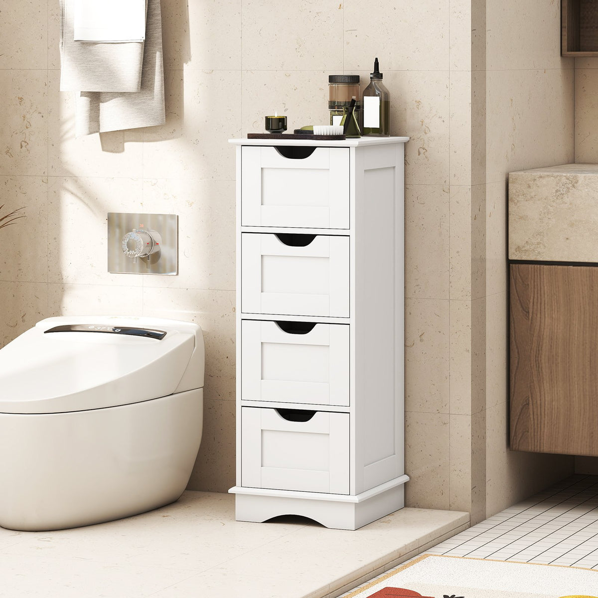 Bathroom Storage Cabinet with Cutout Handles and 4 Drawers-White view 2