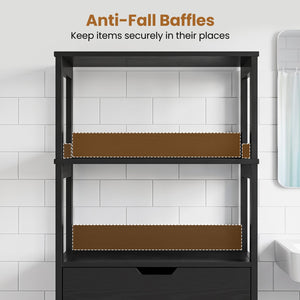 Bathroom Storage Cabinet with Drawer and Shelf Floor Cabinet-Black view 9