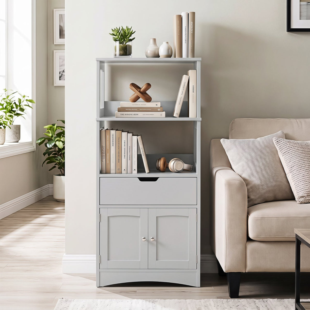 Bathroom Storage Cabinet with Drawer and Shelf Floor Cabinet-Gray view 2