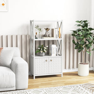 Bathroom Storage Cabinet with Open Shelves and Double Doors-White view 2