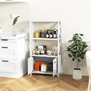 Bathroom Storage Cabinet with Open Shelves and Double Doors-White view 3
