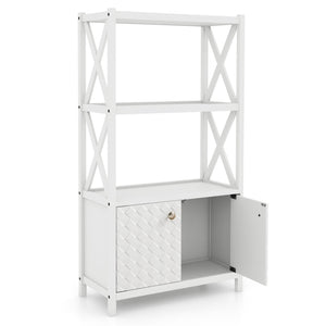 Bathroom Storage Cabinet with Open Shelves and Double Doors-White view 4