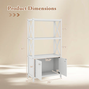 Bathroom Storage Cabinet with Open Shelves and Double Doors-White view 5