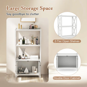 Bathroom Storage Cabinet with Open Shelves and Double Doors-White view 6