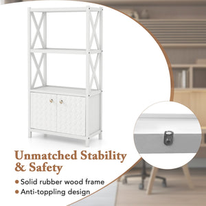 Bathroom Storage Cabinet with Open Shelves and Double Doors-White view 7