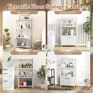 Bathroom Storage Cabinet with Open Shelves and Double Doors-White view 8