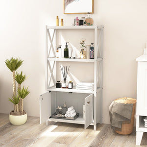 Bathroom Storage Cabinet with Open Shelves and Double Doors-White view 9