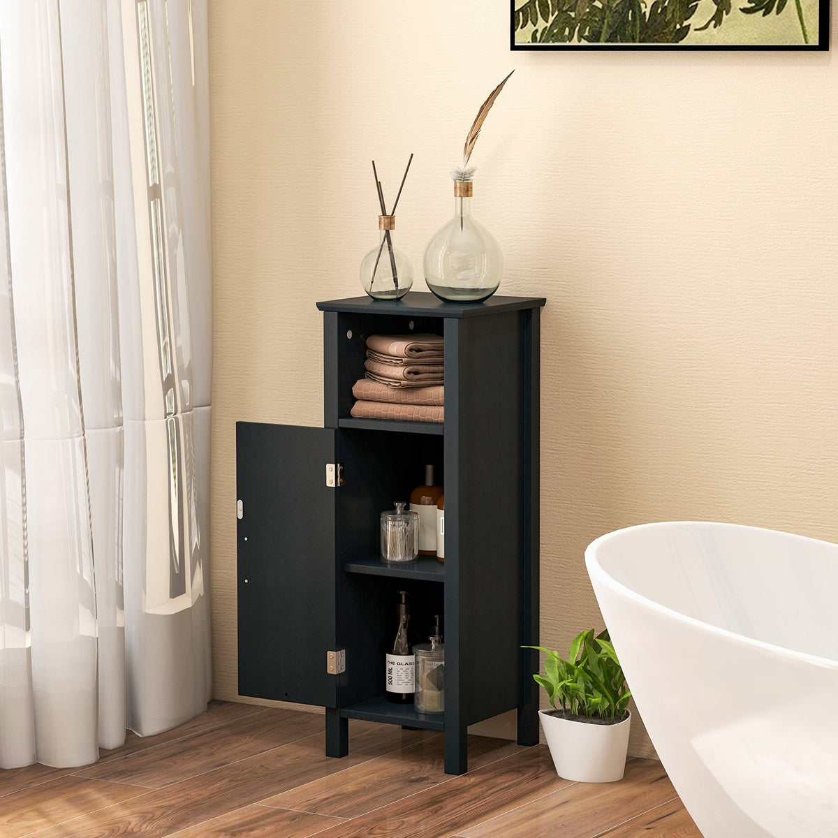 Bathroom Storage Organizer with 2-Tier Cabinet-Black view 2