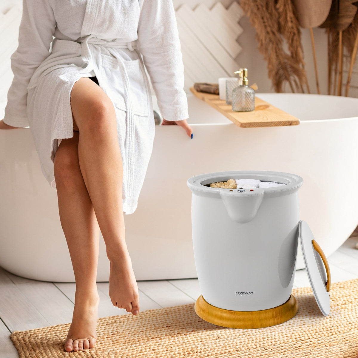 Bathroom Towel Warmer Bucket with Fragrance Holder and Auto Shut-Gray view 2