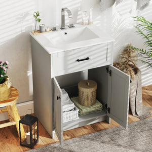 Bathroom Vanity Unit with Basin and 2 Doors-Gray view 2