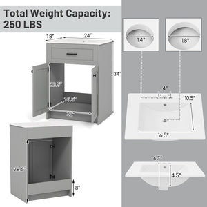 Bathroom Vanity Unit with Basin and 2 Doors-Gray view 5