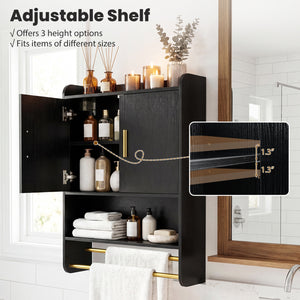 Bathroom Wall Cabinet Wall Mounted Medicine Cabinet with Towel Bars-Black view 9