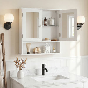 Bathroom Wall Mount Mirror Cabinet Organizer-White view 2