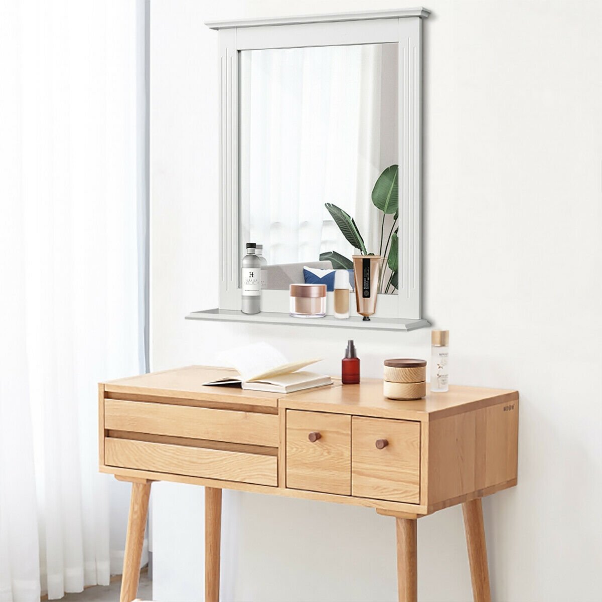 Wall-Mounted Multipurpose Vanity Mirror with Shelf-White view 2