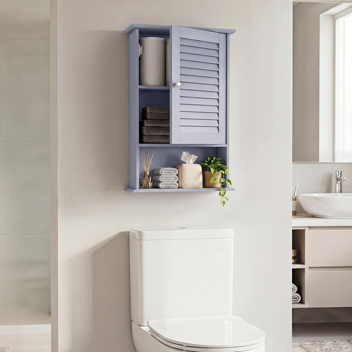 Bathroom Wall Mount Storage Cabinet Single Door with Height Adjustable Shelf-Gray view 2