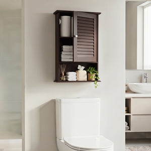 Bathroom Wall Mount Storage Cabinet Single Door with Height Adjustable Shelf-Rustic Brown view 2