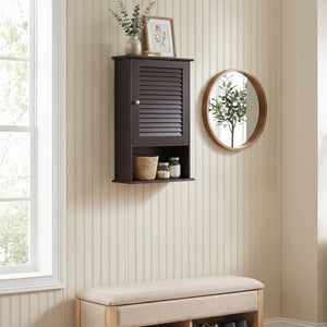 Bathroom Wall Mount Storage Cabinet Single Door with Height Adjustable Shelf-Rustic Brown view 3