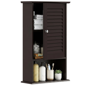 Bathroom Wall Mount Storage Cabinet Single Door with Height Adjustable Shelf-Rustic Brown view 4