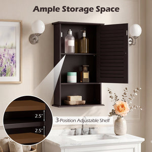 Bathroom Wall Mount Storage Cabinet Single Door with Height Adjustable Shelf-Rustic Brown view 7