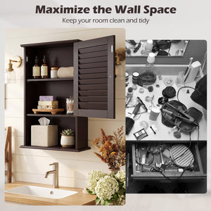 Bathroom Wall Mount Storage Cabinet Single Door with Height Adjustable Shelf-Rustic Brown view 8
