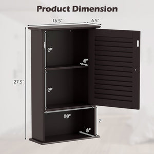 Bathroom Wall Mount Storage Cabinet Single Door with Height Adjustable Shelf-Rustic Brown view 9